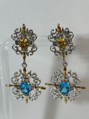 NWOT Gems En Vogue Palladium 18k Accent Genuine Citrine & Neon Apatite Earrings